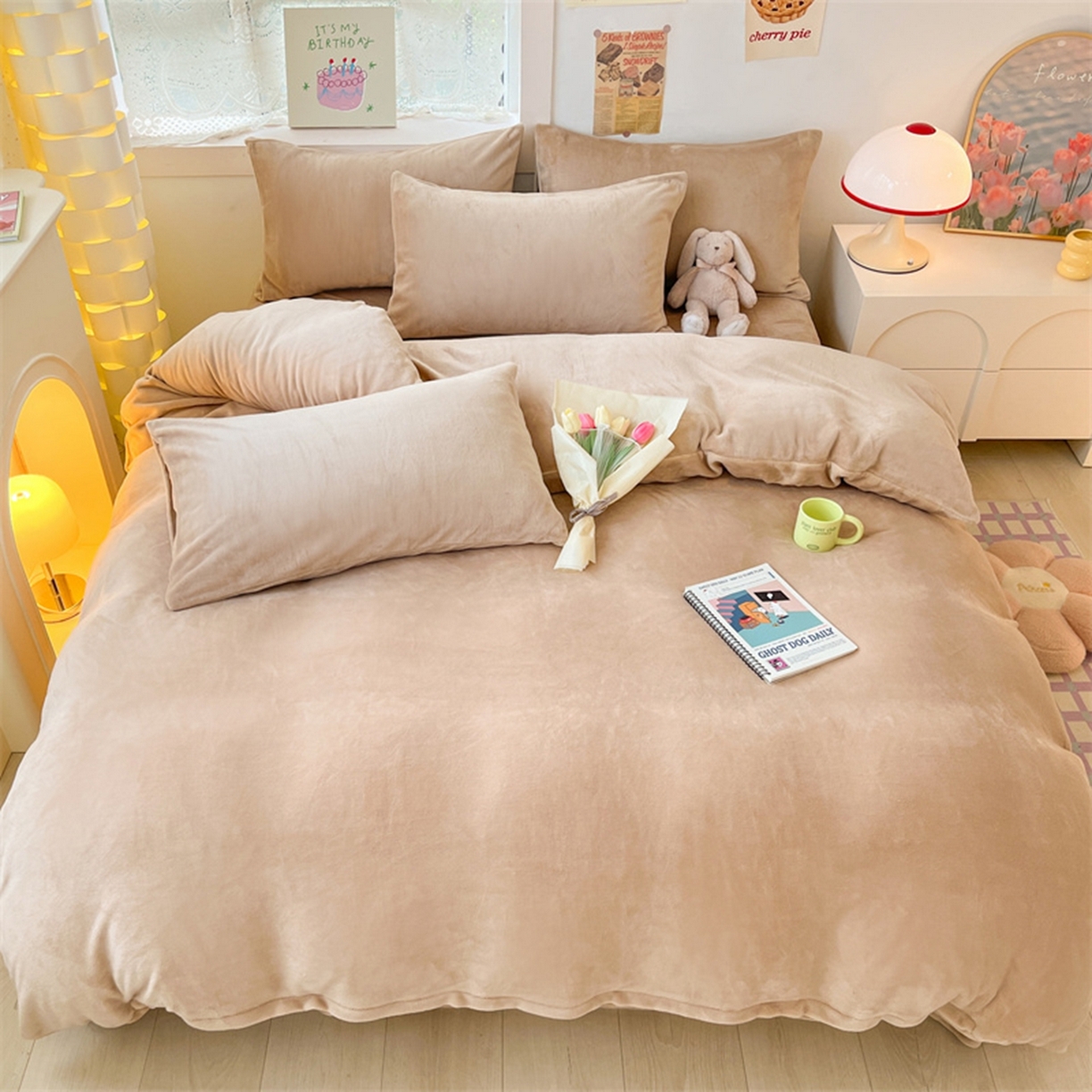 绒裕家纺 2025秋冬新款230克8.5斤金貂绒牛奶绒四件套床单被套直播热款四件套 奶咖