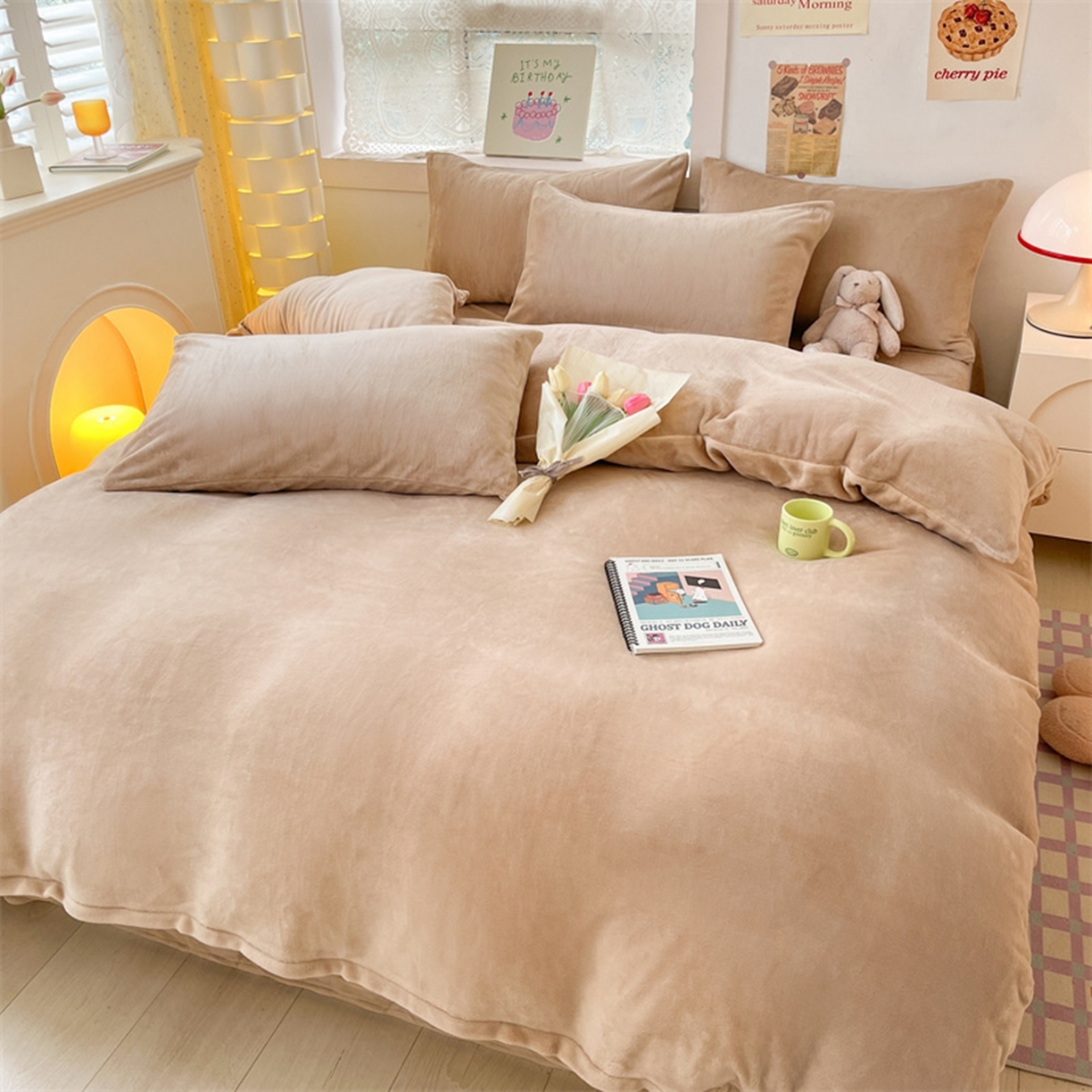 91家纺网 家纺一手货源 找家纺 绒裕家纺 2025秋冬新款230克8.5斤金貂绒牛奶绒四件套床单被套直播热款四件套 奶咖