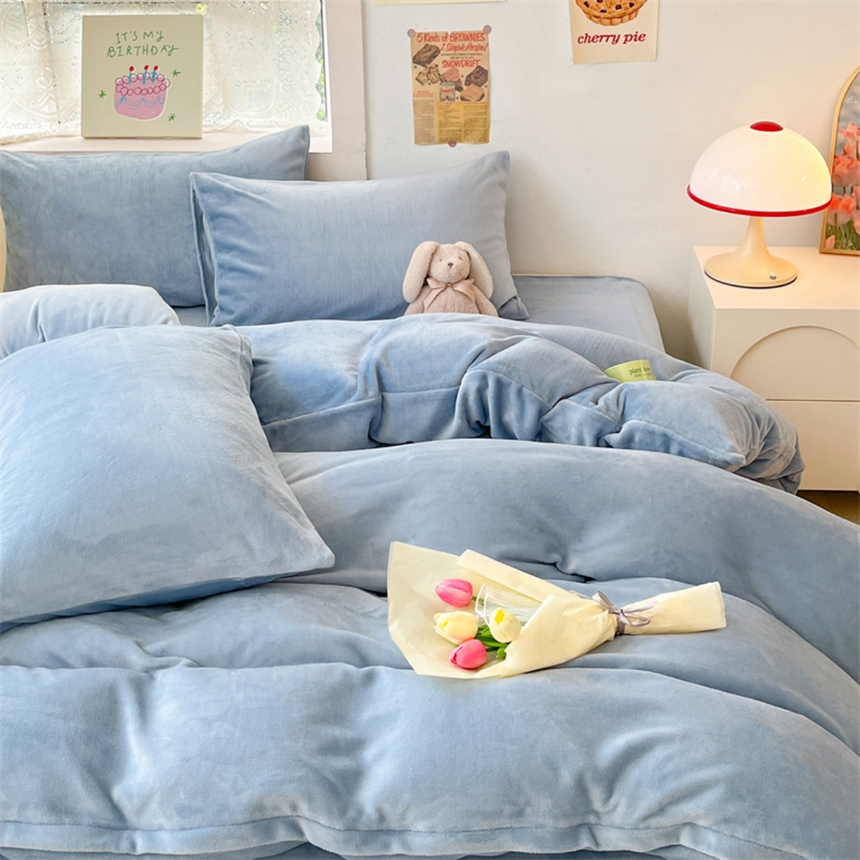 91家纺网 家纺一手货源 找家纺 绒裕家纺 2025秋冬新款230克8.5斤金貂绒牛奶绒四件套床单被套直播热款四件套 奶蓝