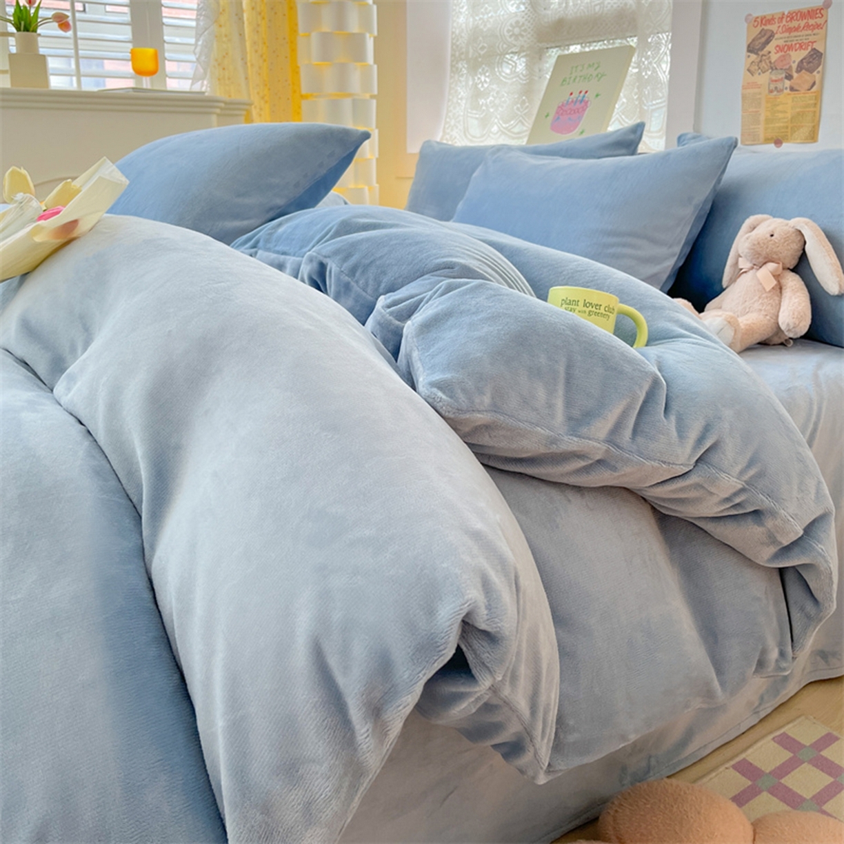 91家纺网 家纺一手货源 找家纺 绒裕家纺 2025秋冬新款230克8.5斤金貂绒牛奶绒四件套床单被套直播热款四件套 奶蓝