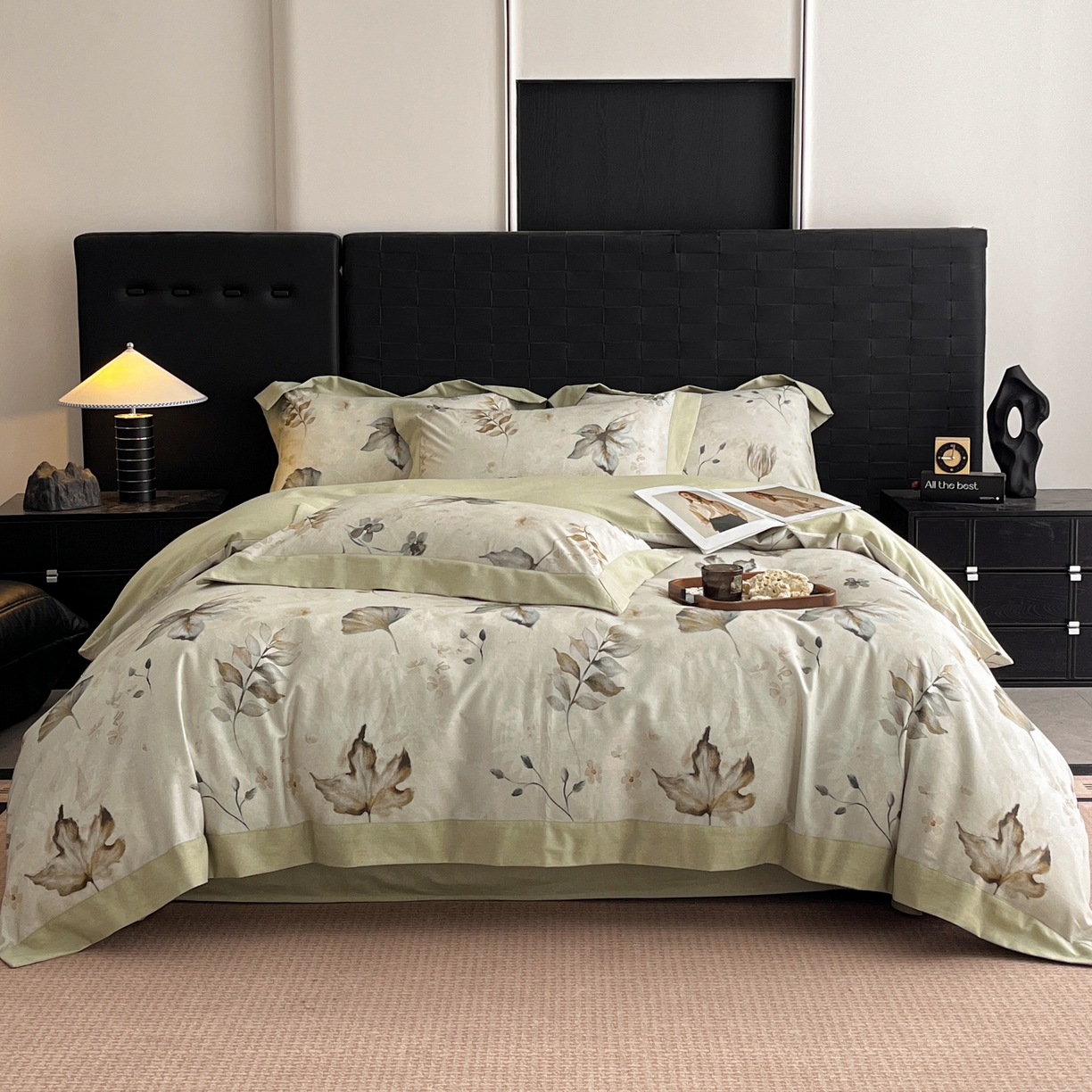 91家纺网 家纺一手货源 找家纺 慕晨 2025新款全棉纯棉磨毛轻奢数码印花直播热款四件套 衫叶