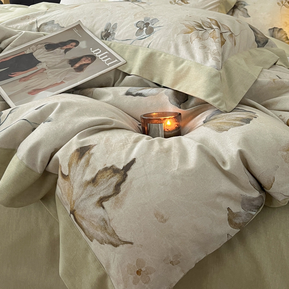 91家纺网 家纺一手货源 找家纺 慕晨 2025新款全棉纯棉磨毛轻奢数码印花直播热款四件套 衫叶