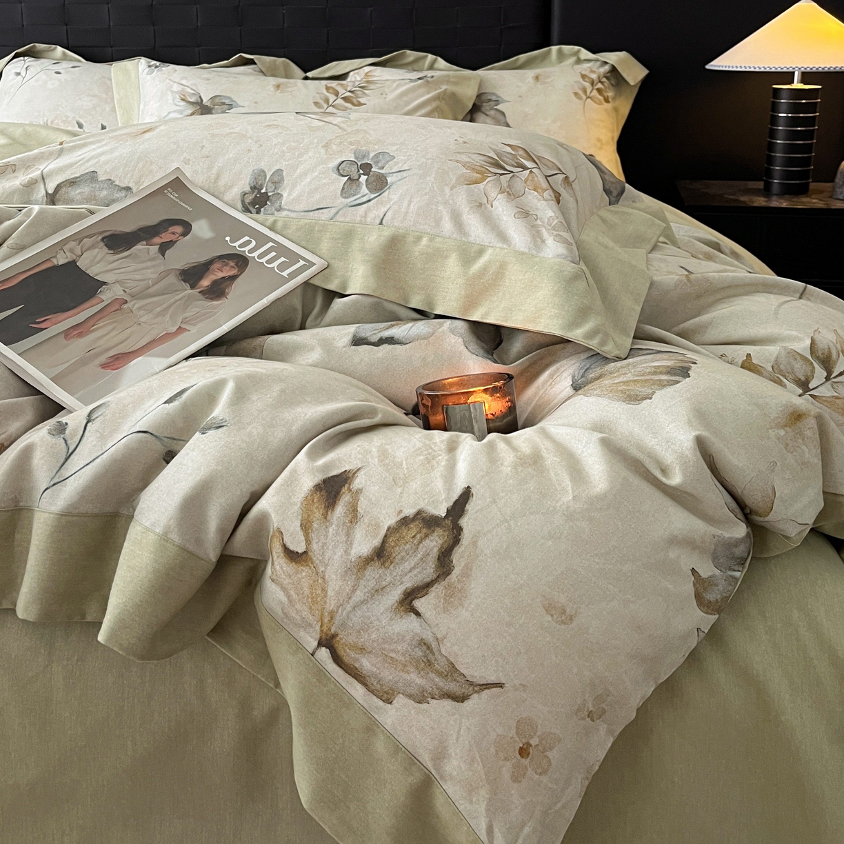 91家纺网 家纺一手货源 找家纺 慕晨 2025新款全棉纯棉磨毛轻奢数码印花直播热款四件套 衫叶