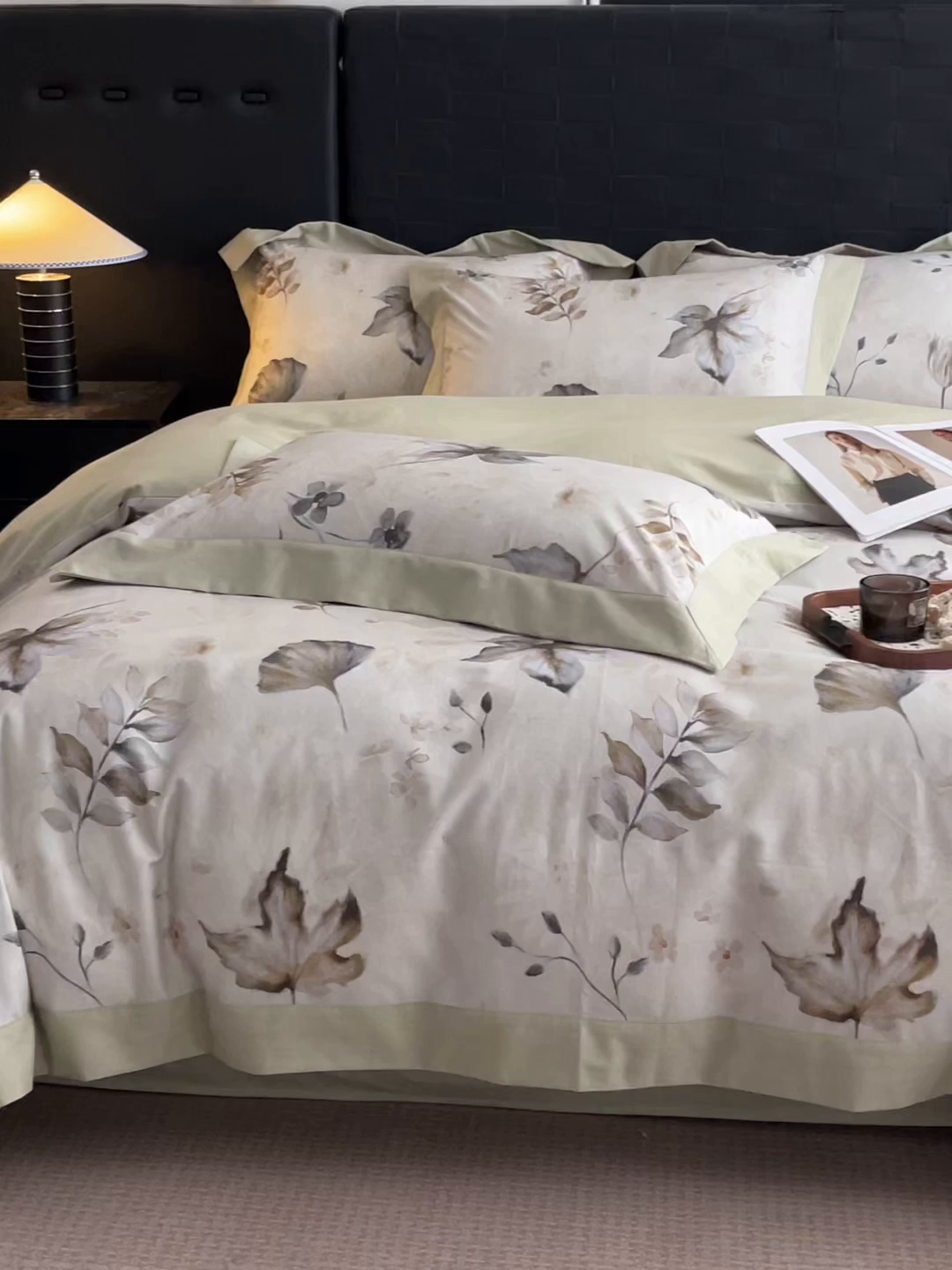 91家纺网 家纺一手货源 找家纺 慕晨 2025新款全棉纯棉磨毛轻奢数码印花直播热款四件套 衫叶