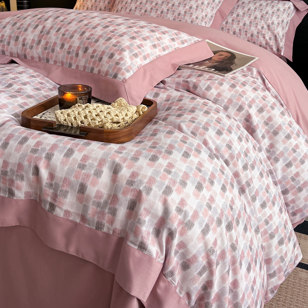 91家纺网 家纺一手货源 找家纺 慕晨 2025新款全棉纯棉磨毛轻奢数码印花直播热款四件套 随感