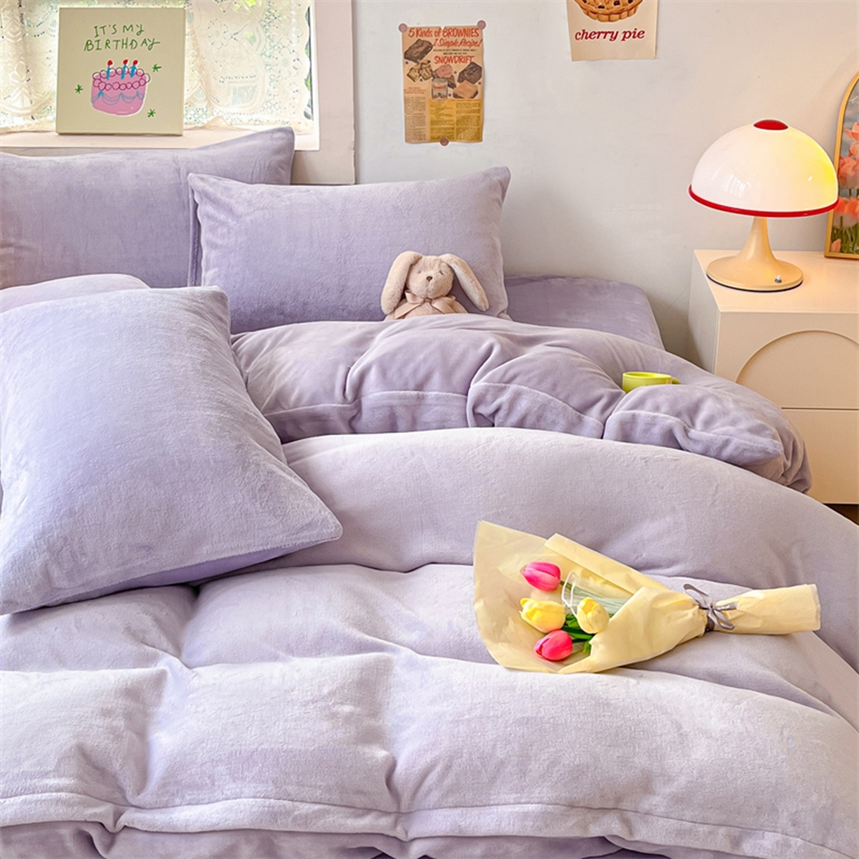 91家纺网 家纺一手货源 找家纺 绒裕家纺 2025秋冬新款230克8.5斤金貂绒牛奶绒四件套床单被套直播热款四件套 浅紫