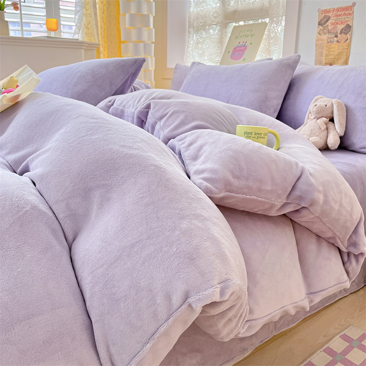 91家纺网 家纺一手货源 找家纺 绒裕家纺 2025秋冬新款230克8.5斤金貂绒牛奶绒四件套床单被套直播热款四件套 浅紫