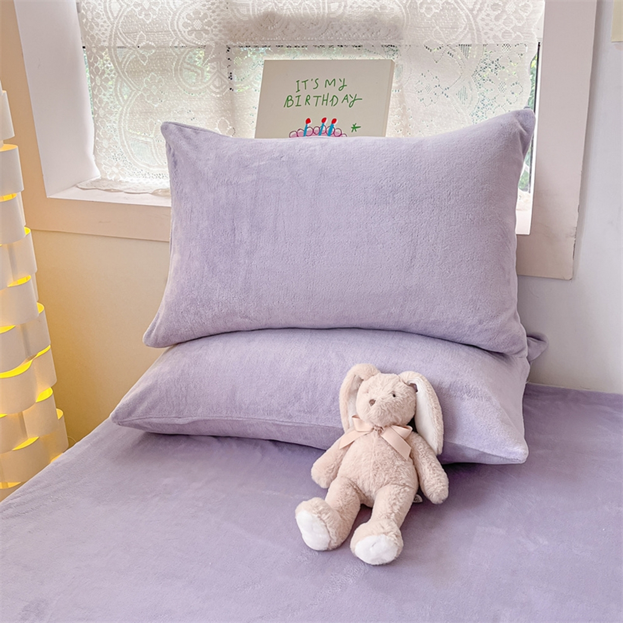 91家纺网 家纺一手货源 找家纺 绒裕家纺 2025秋冬新款230克8.5斤金貂绒牛奶绒四件套床单被套直播热款四件套 浅紫