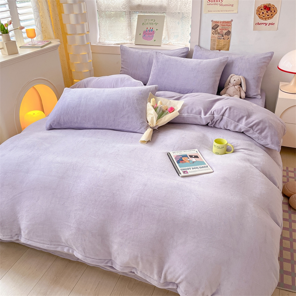 绒裕家纺 2025秋冬新款230克8.5斤金貂绒牛奶绒四件套床单被套直播热款四件套 浅紫