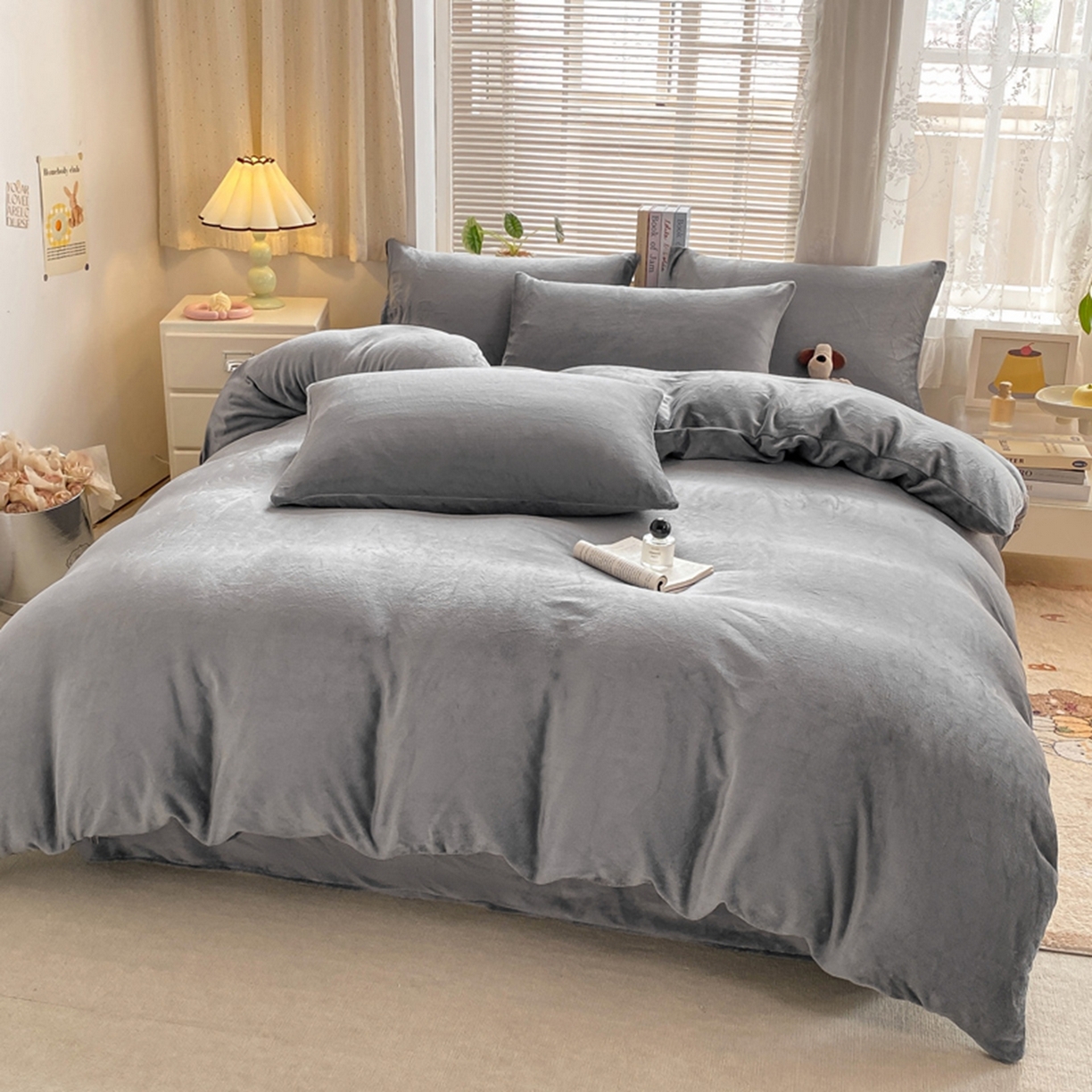 91家纺网 家纺一手货源 找家纺 绒裕家纺 2025秋冬新款230克8.5斤金貂绒牛奶绒四件套床单被套直播热款四件套 绅士灰