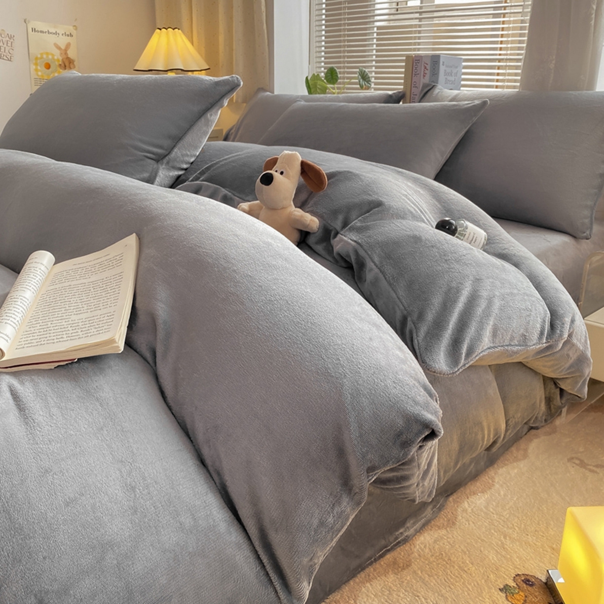 91家纺网 家纺一手货源 找家纺 绒裕家纺 2025秋冬新款230克8.5斤金貂绒牛奶绒四件套床单被套直播热款四件套 绅士灰