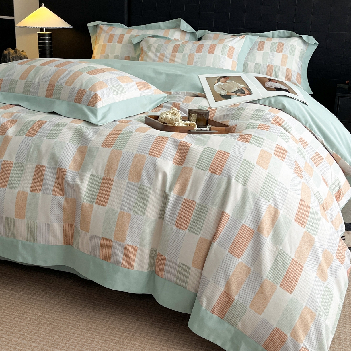 91家纺网 家纺一手货源 找家纺 慕晨 2025新款全棉纯棉磨毛轻奢数码印花直播热款四件套 闲偶