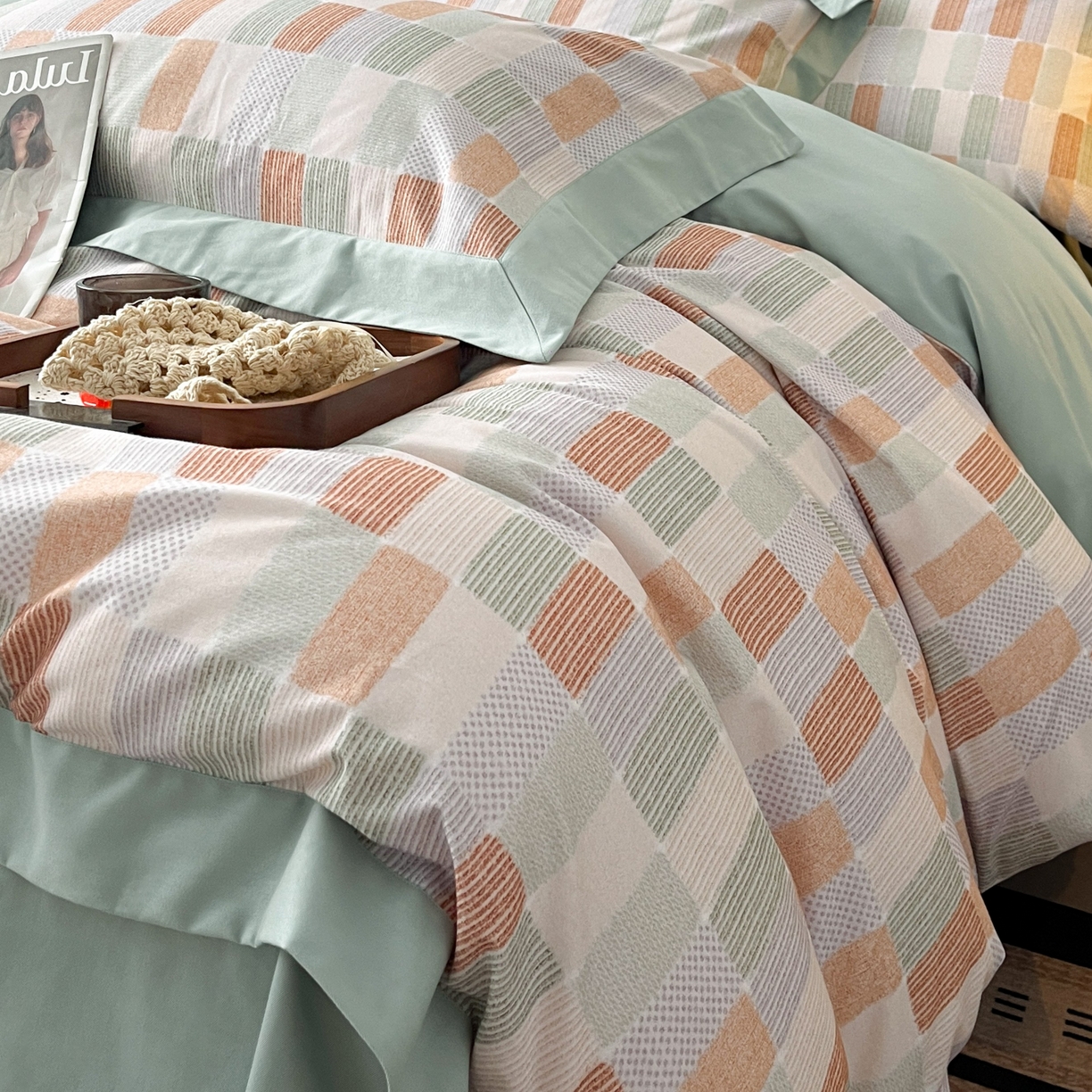 91家纺网 家纺一手货源 找家纺 慕晨 2025新款全棉纯棉磨毛轻奢数码印花直播热款四件套 闲偶