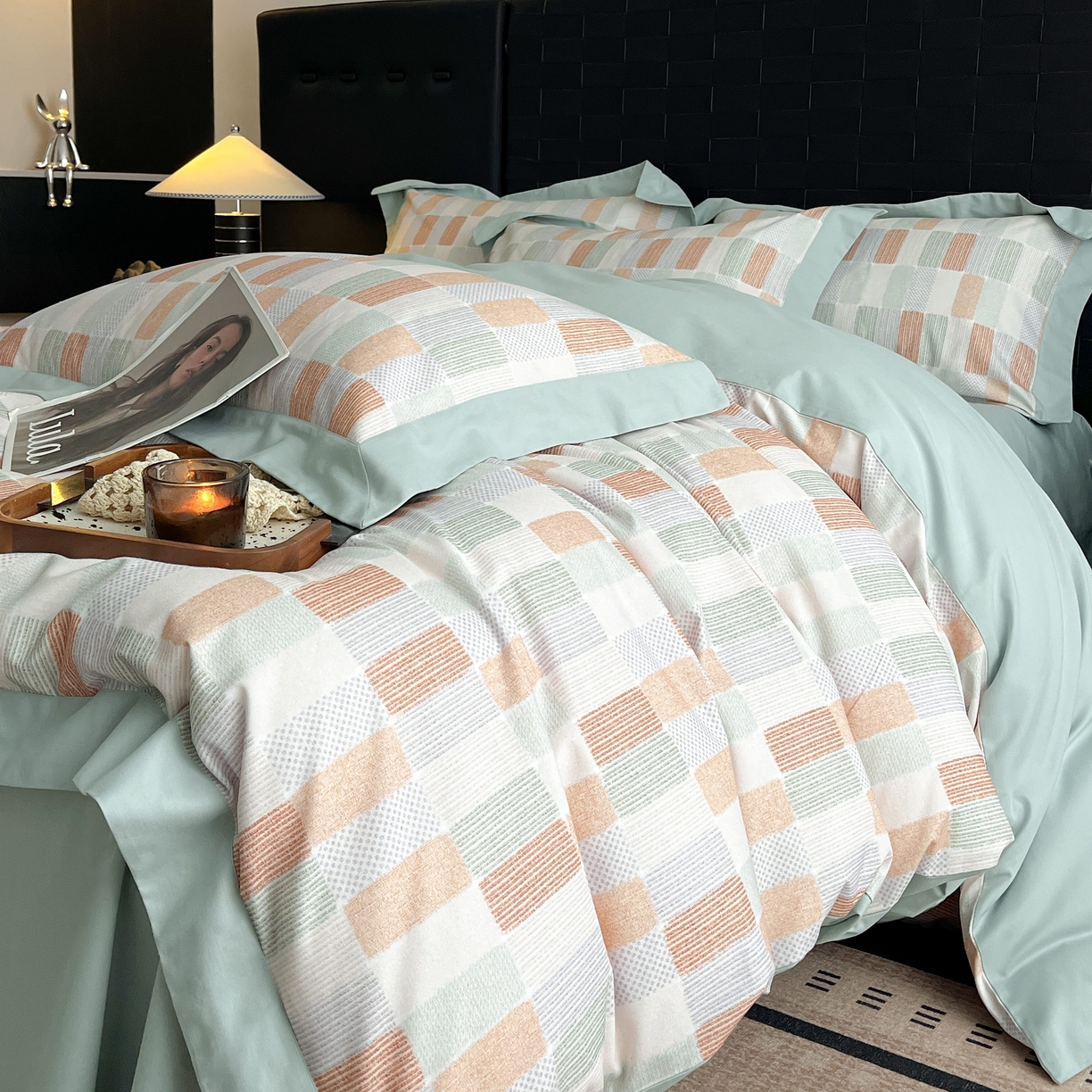 91家纺网 家纺一手货源 找家纺 慕晨 2025新款全棉纯棉磨毛轻奢数码印花直播热款四件套 闲偶