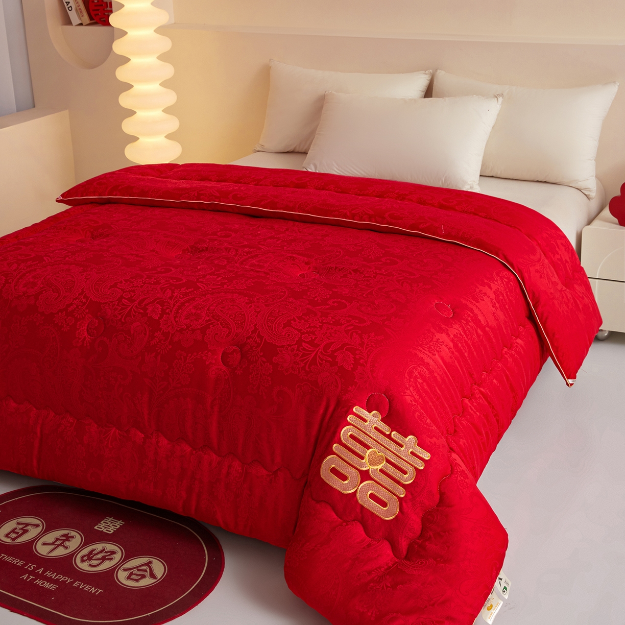 91家纺网 家纺一手货源 找家纺 （总）欢乐季 2025新款7A抗菌A类贡缎提花婚庆被春秋被冬被被子被芯