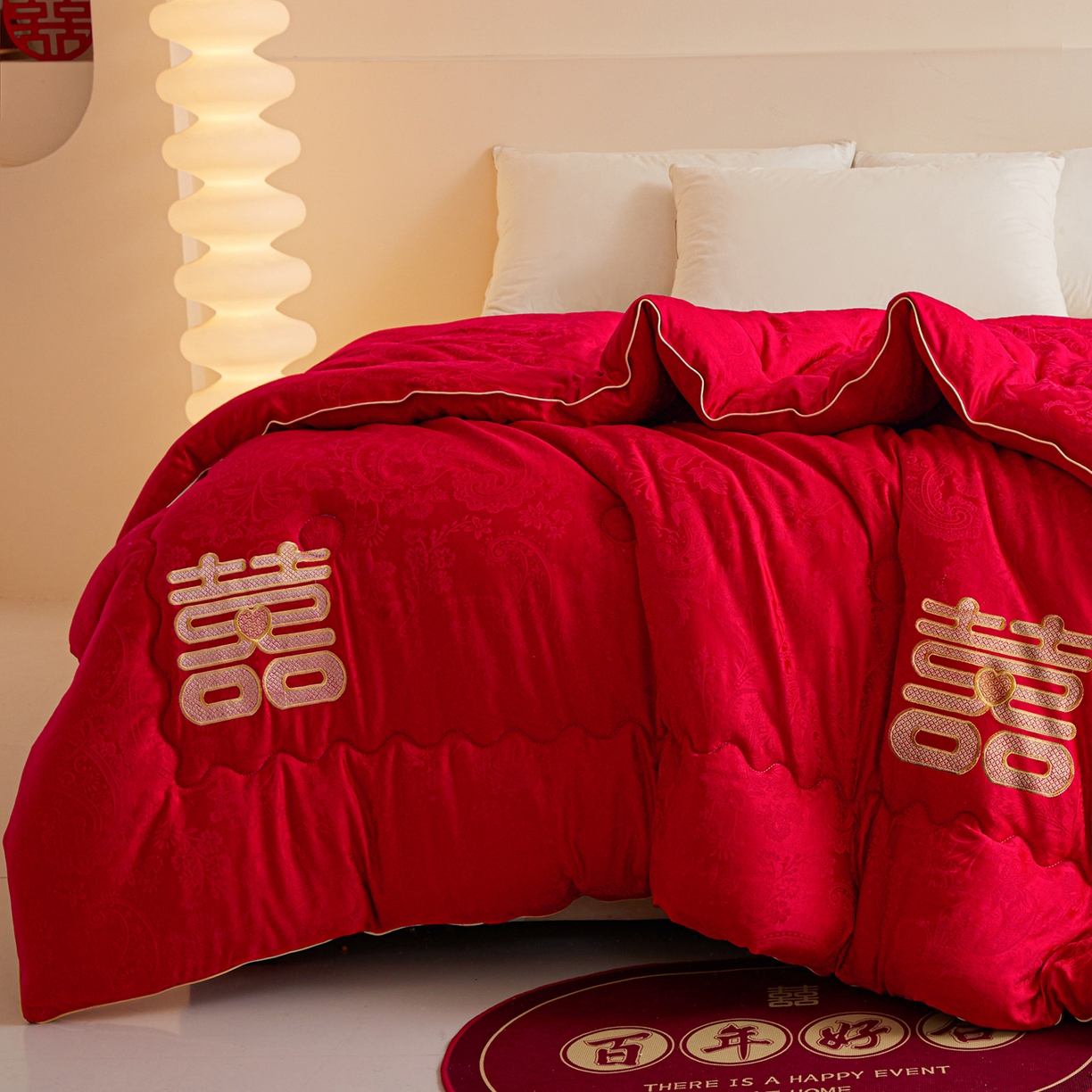 91家纺网 家纺一手货源 找家纺 （总）欢乐季 2025新款7A抗菌A类贡缎提花婚庆被春秋被冬被被子被芯