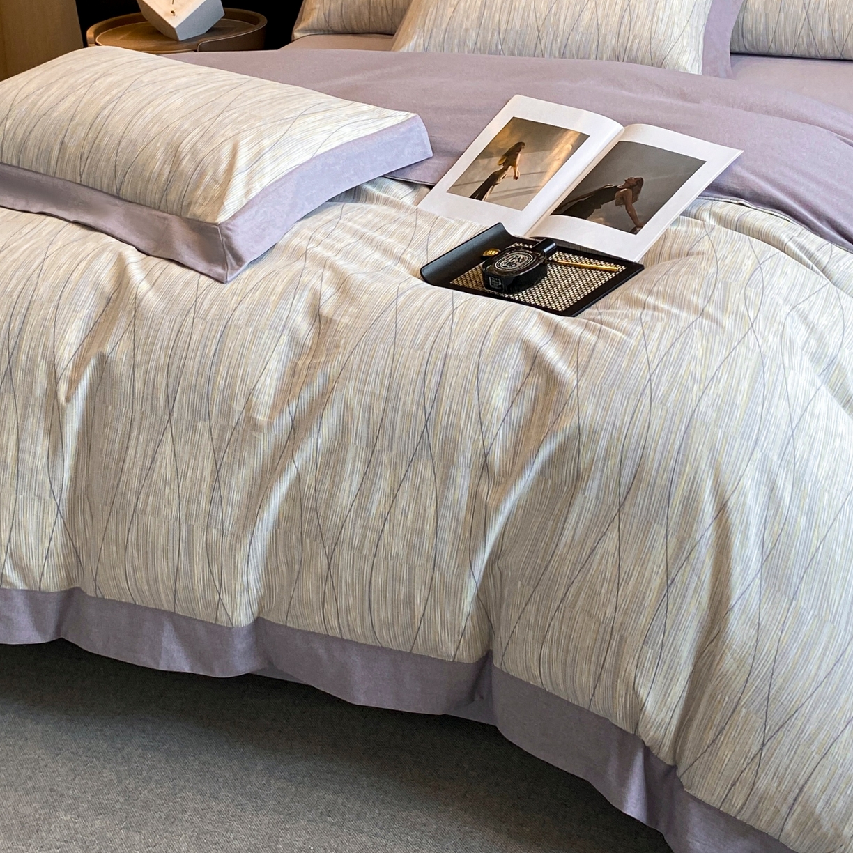 91家纺网 家纺一手货源 找家纺 慕晨 2025新款全棉纯棉磨毛轻奢数码印花直播热款四件套 寻意