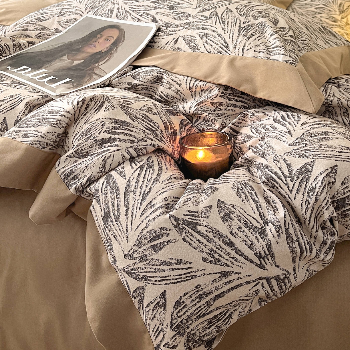 91家纺网 家纺一手货源 找家纺 慕晨 2025新款全棉纯棉磨毛轻奢数码印花直播热款四件套 雅集