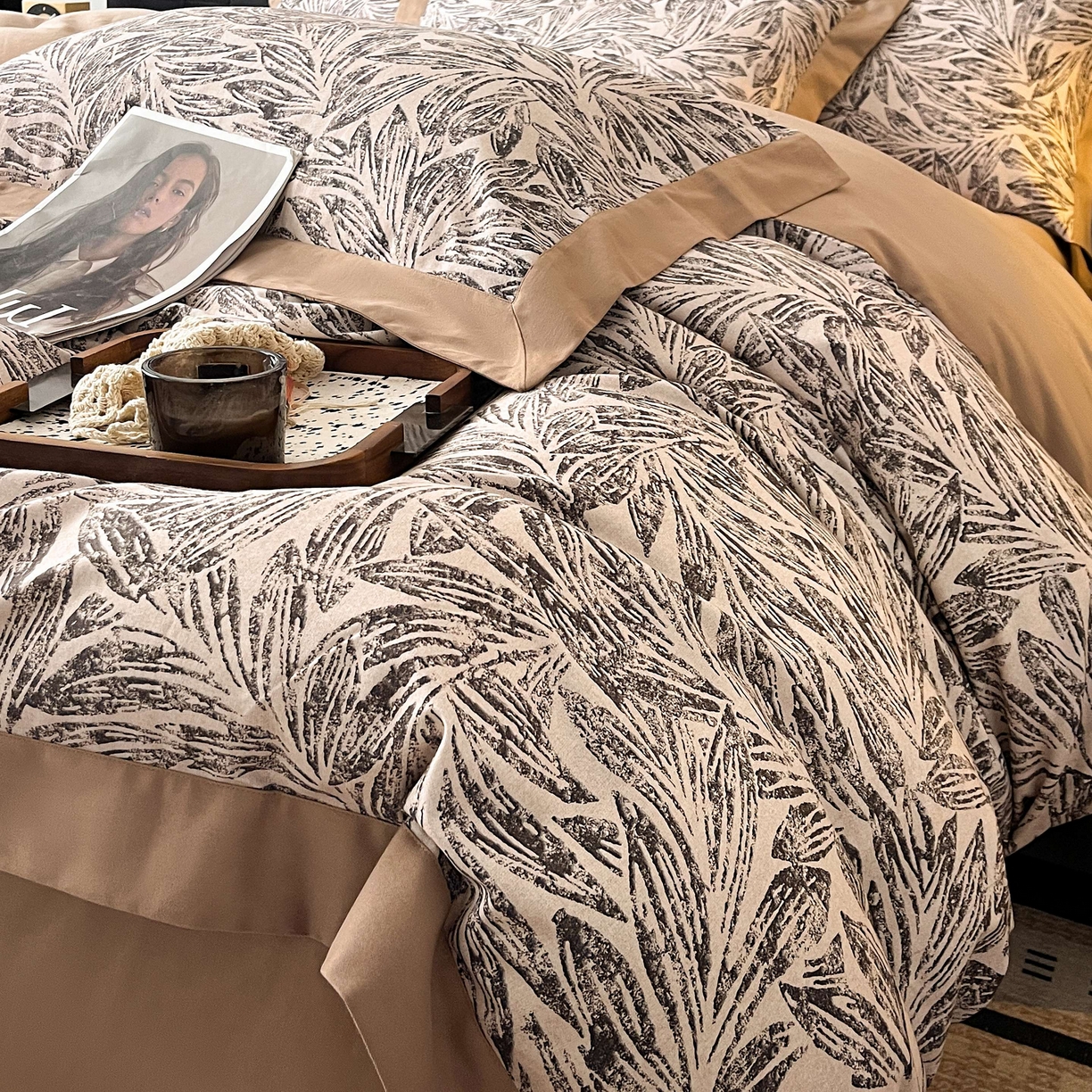 91家纺网 家纺一手货源 找家纺 慕晨 2025新款全棉纯棉磨毛轻奢数码印花直播热款四件套 雅集