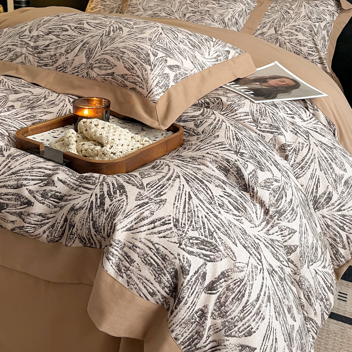 91家纺网 家纺一手货源 找家纺 慕晨 2025新款全棉纯棉磨毛轻奢数码印花直播热款四件套 雅集