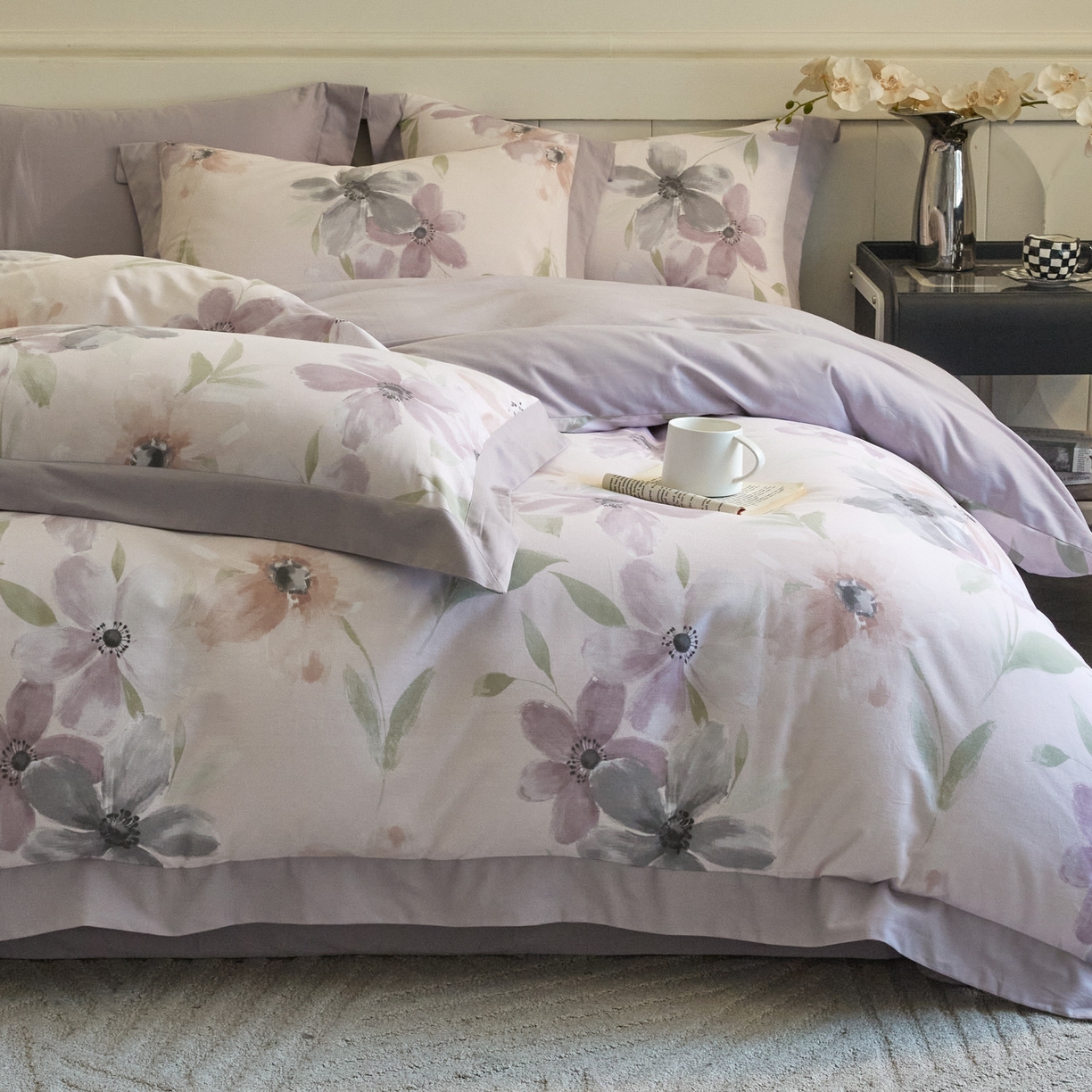 91家纺网 家纺一手货源 找家纺 慕晨 2025新款全棉纯棉磨毛轻奢数码印花直播热款四件套 叶颜