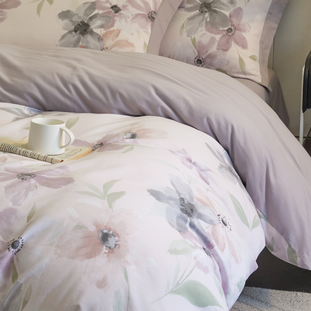 91家纺网 家纺一手货源 找家纺 慕晨 2025新款全棉纯棉磨毛轻奢数码印花直播热款四件套 叶颜