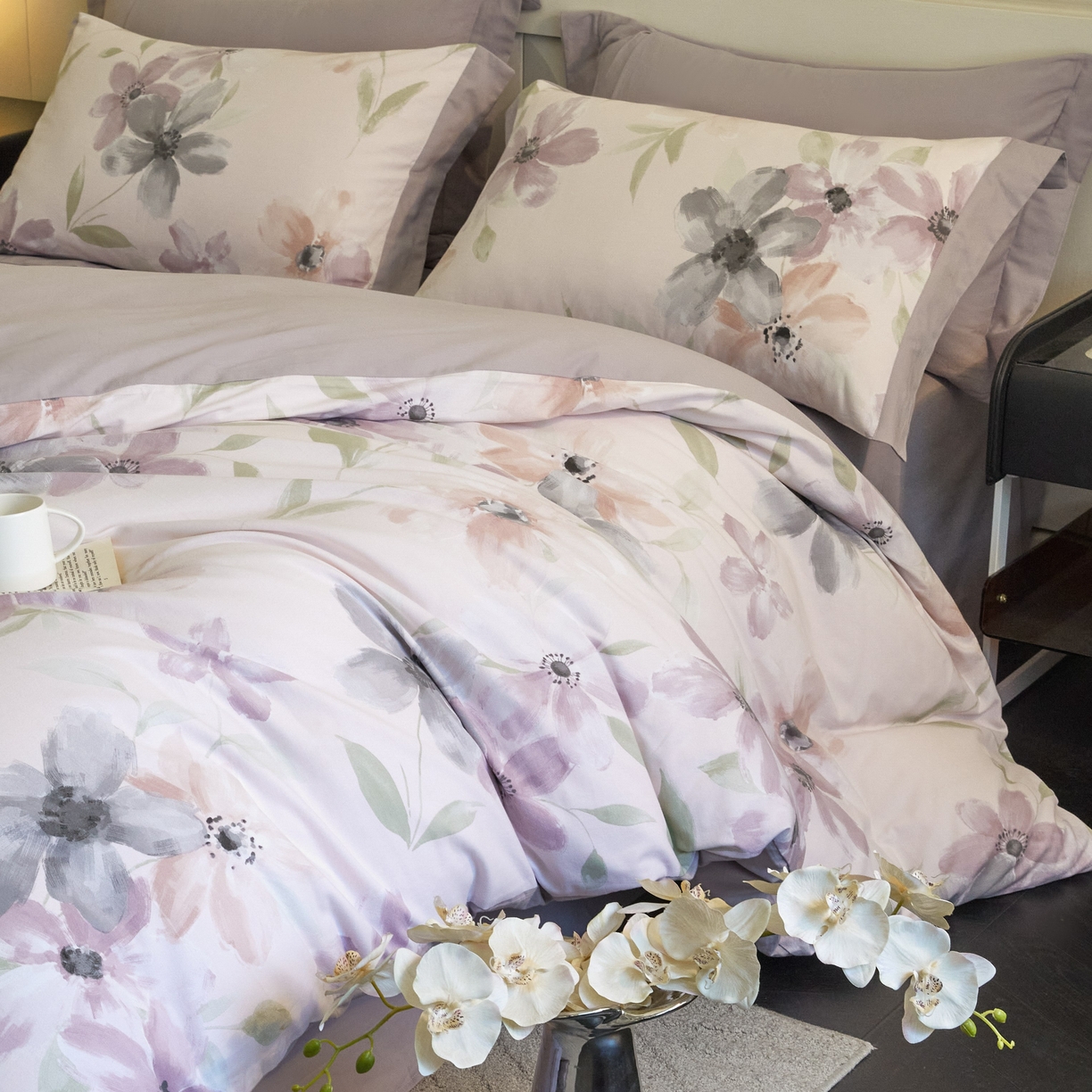 91家纺网 家纺一手货源 找家纺 慕晨 2025新款全棉纯棉磨毛轻奢数码印花直播热款四件套 叶颜