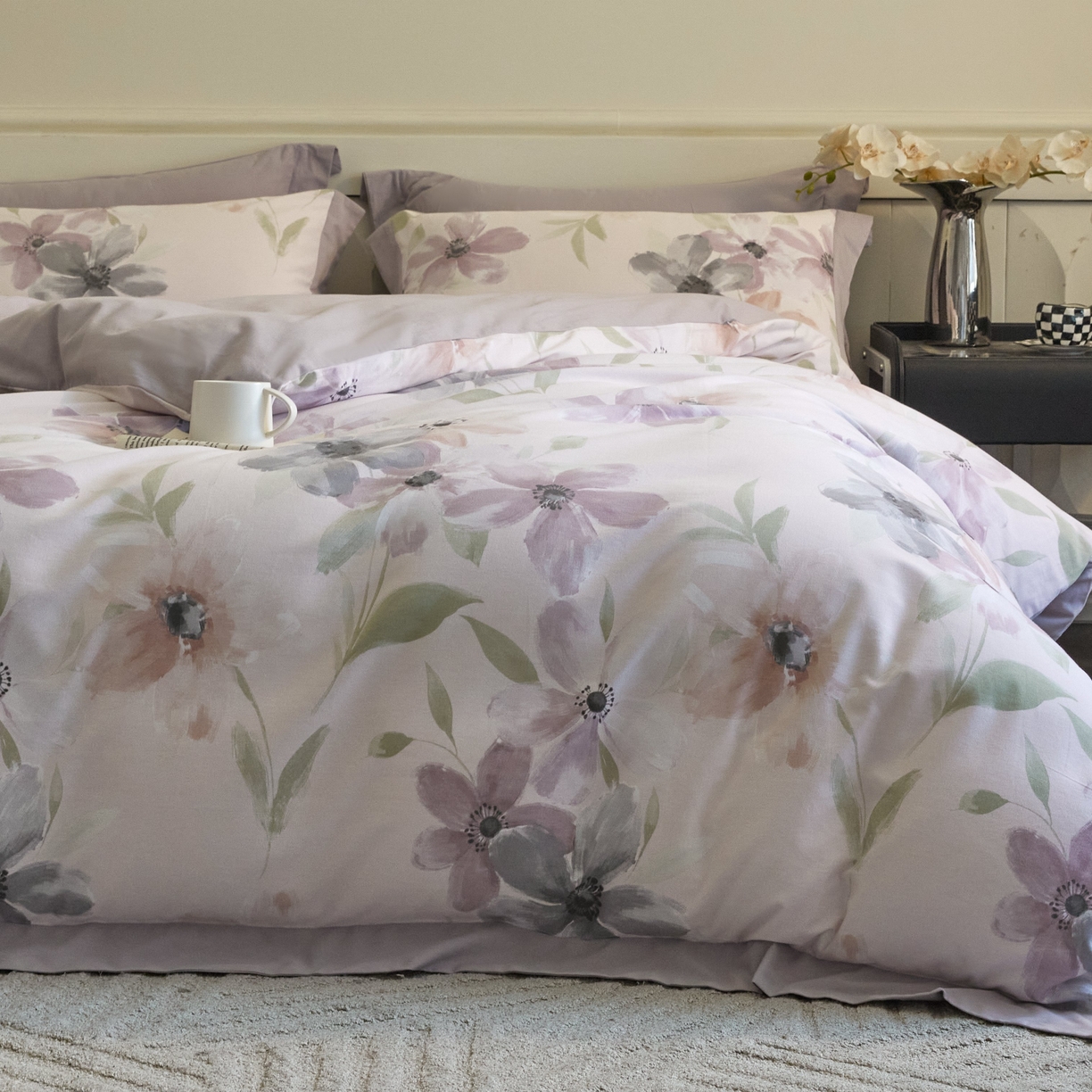 91家纺网 家纺一手货源 找家纺 慕晨 2025新款全棉纯棉磨毛轻奢数码印花直播热款四件套 叶颜