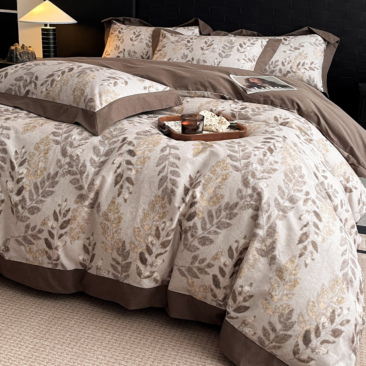 91家纺网 家纺一手货源 找家纺 慕晨 2025新款全棉纯棉磨毛轻奢数码印花直播热款四件套 折枝春山