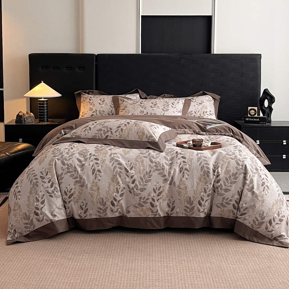 91家纺网 家纺一手货源 找家纺 慕晨 2025新款全棉纯棉磨毛轻奢数码印花直播热款四件套 折枝春山