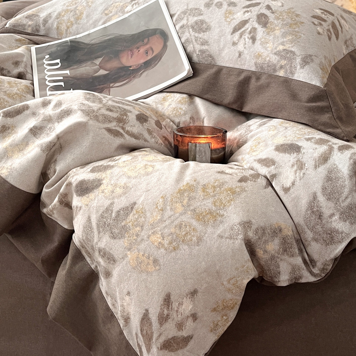 91家纺网 家纺一手货源 找家纺 慕晨 2025新款全棉纯棉磨毛轻奢数码印花直播热款四件套 折枝春山