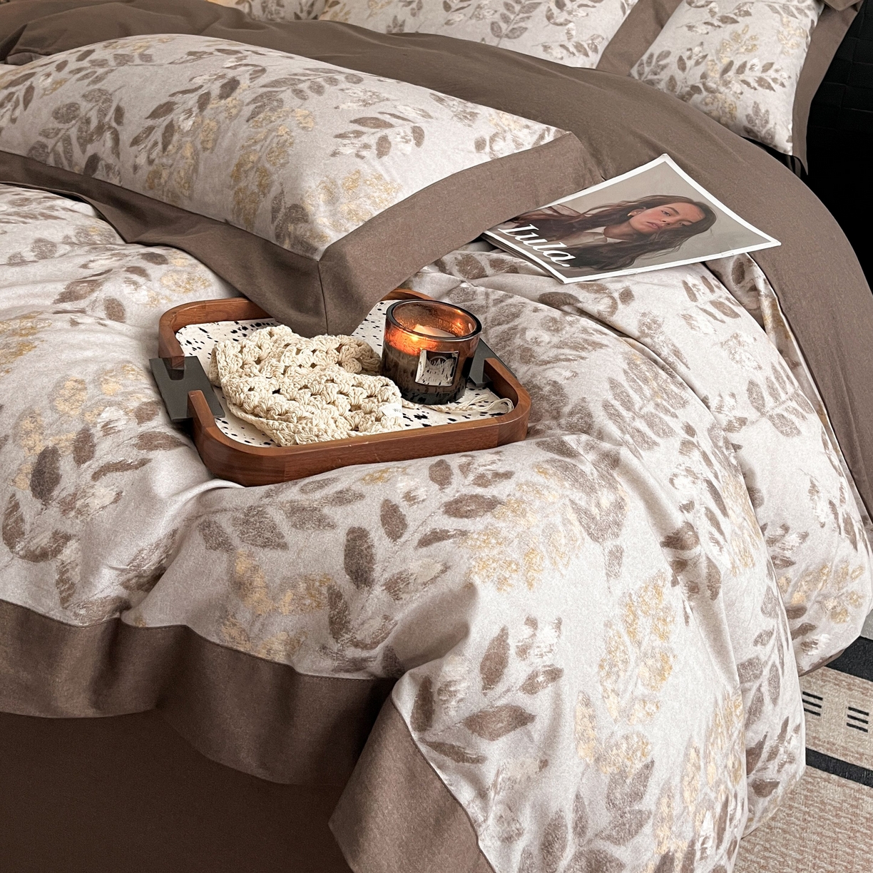 91家纺网 家纺一手货源 找家纺 慕晨 2025新款全棉纯棉磨毛轻奢数码印花直播热款四件套 折枝春山