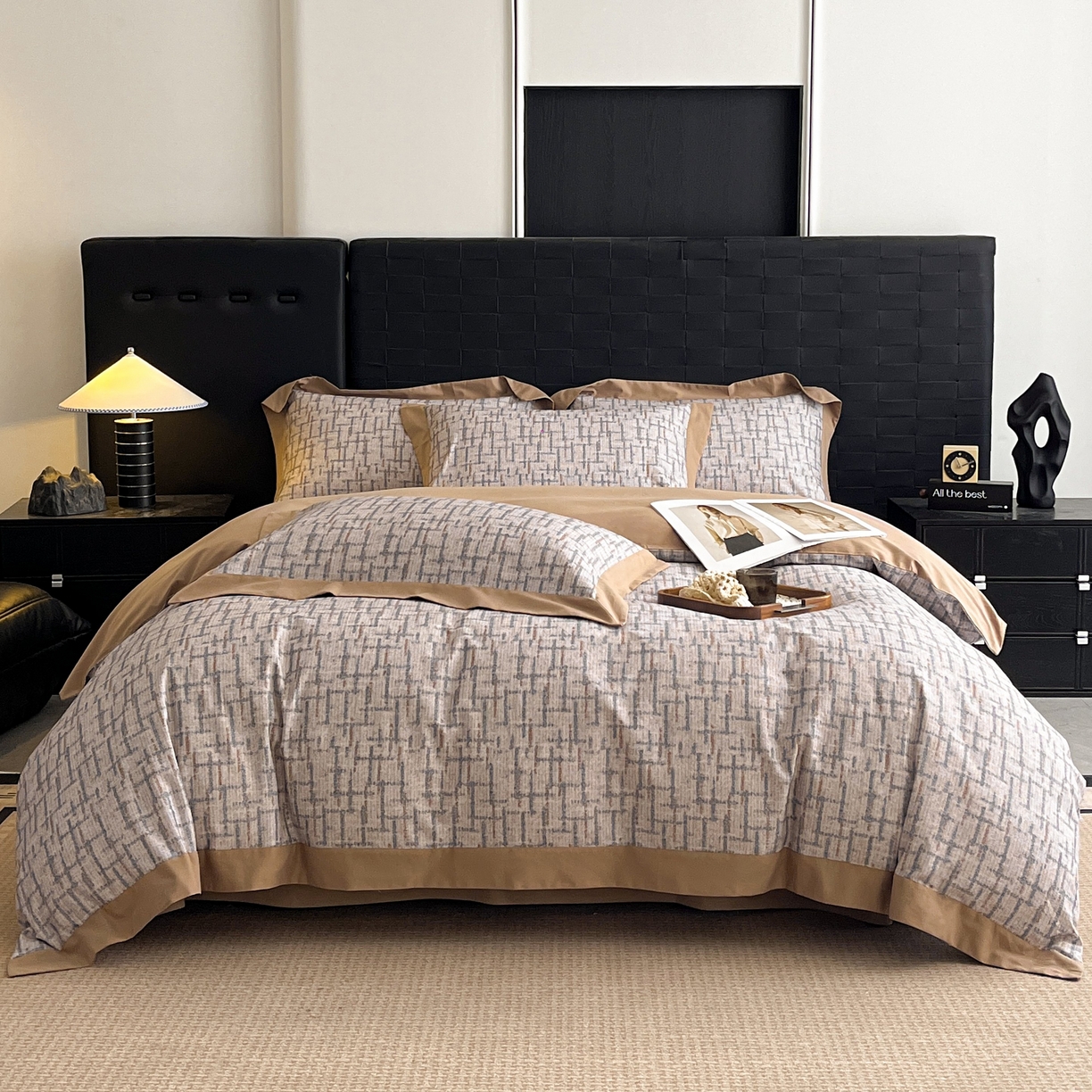 91家纺网 家纺一手货源 找家纺 慕晨 2025新款全棉纯棉磨毛轻奢数码印花直播热款四件套 追影