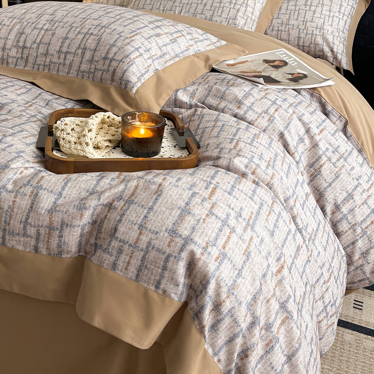 91家纺网 家纺一手货源 找家纺 慕晨 2025新款全棉纯棉磨毛轻奢数码印花直播热款四件套 追影