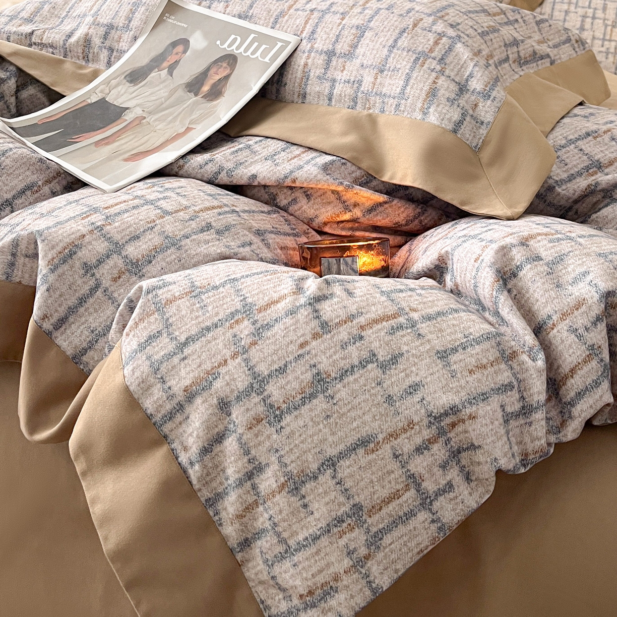 91家纺网 家纺一手货源 找家纺 慕晨 2025新款全棉纯棉磨毛轻奢数码印花直播热款四件套 追影