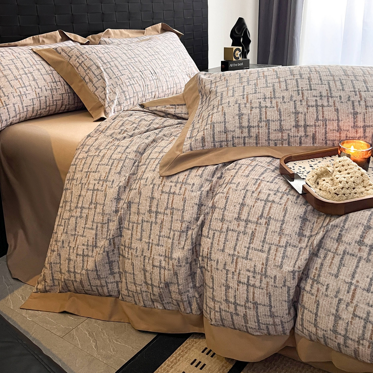 91家纺网 家纺一手货源 找家纺 慕晨 2025新款全棉纯棉磨毛轻奢数码印花直播热款四件套 追影