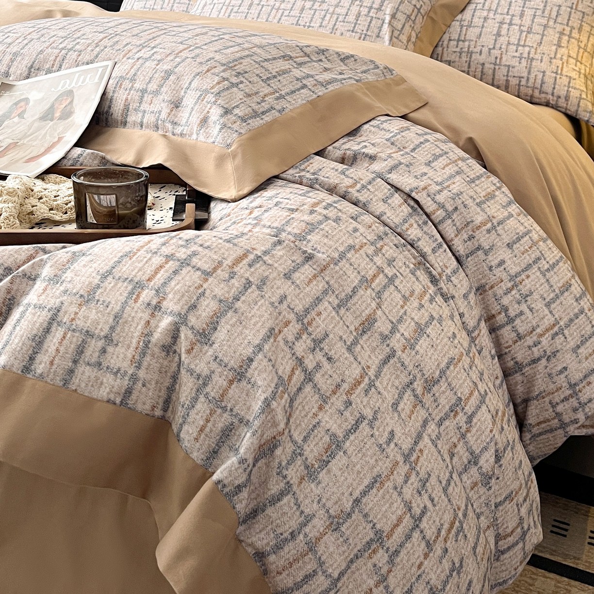 91家纺网 家纺一手货源 找家纺 慕晨 2025新款全棉纯棉磨毛轻奢数码印花直播热款四件套 追影