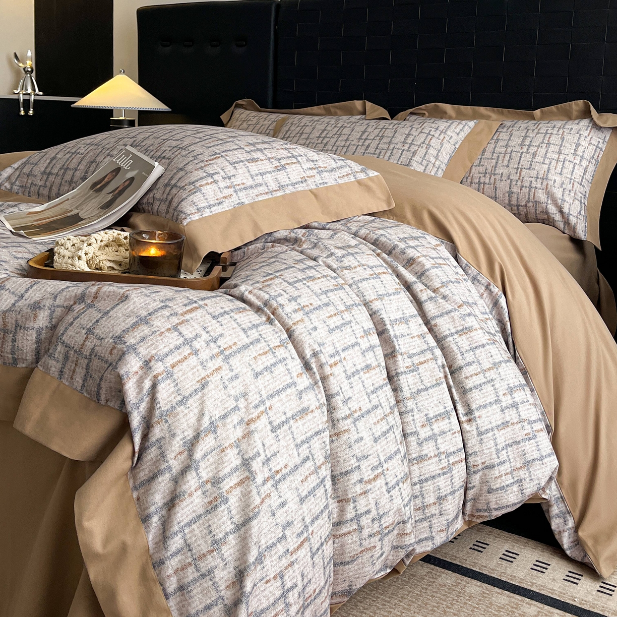 91家纺网 家纺一手货源 找家纺 慕晨 2025新款全棉纯棉磨毛轻奢数码印花直播热款四件套 追影