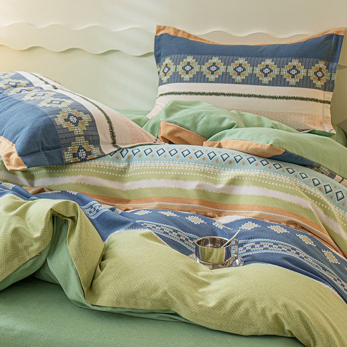 91家纺网 家纺一手货源 找家纺 卧趣家纺 2025新款原棉磨毛印花四件套 达米安