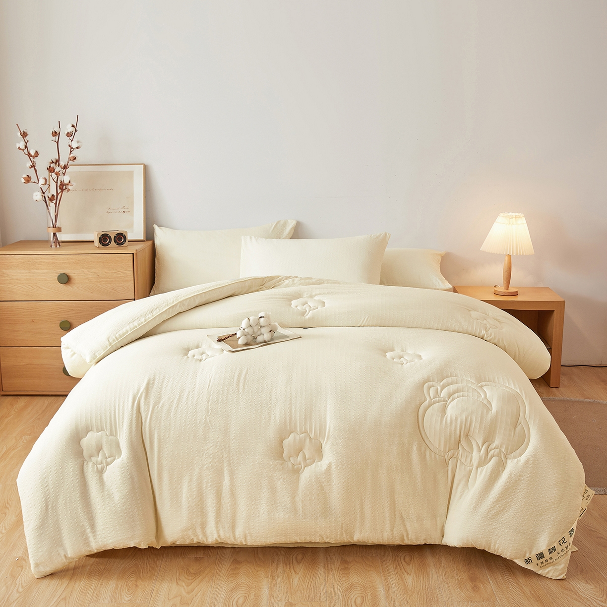 91家纺网 家纺一手货源 找家纺 晓时候 2025新款泡泡纱新疆棉花被冬被春秋被被子被芯四季空调被 初棉-奶昔白