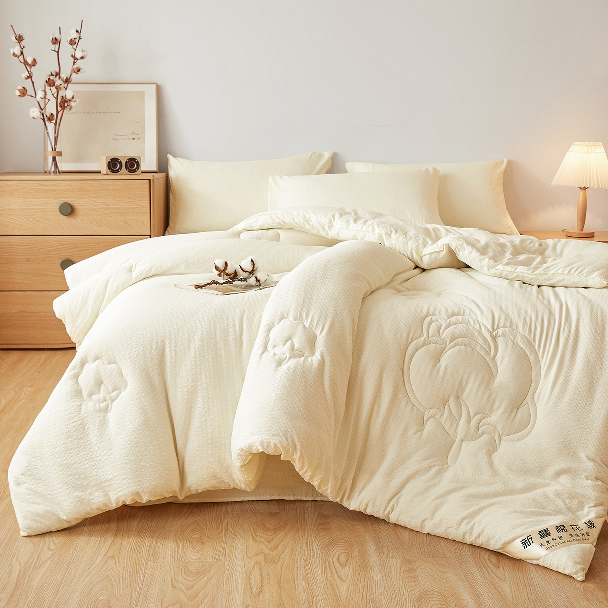 91家纺网 家纺一手货源 找家纺 晓时候 2025新款泡泡纱新疆棉花被冬被春秋被被子被芯四季空调被 初棉-奶昔白