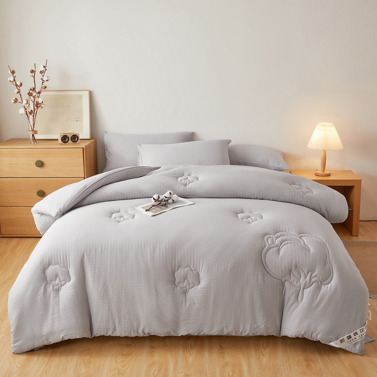 91家纺网 家纺一手货源 找家纺 晓时候 2025新款泡泡纱新疆棉花被冬被春秋被被子被芯四季空调被 初棉-淡雅灰
