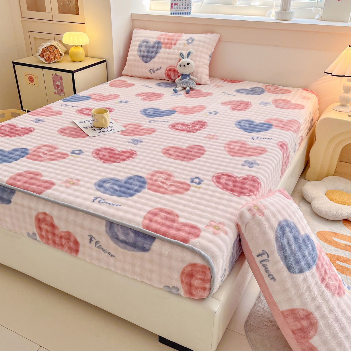 91家纺网 家纺一手货源 找家纺 （总）慕梵家居 2025新款泡泡绒床笠泡泡兔绒床罩外贸可以定做尺寸单品床笠单件床笠