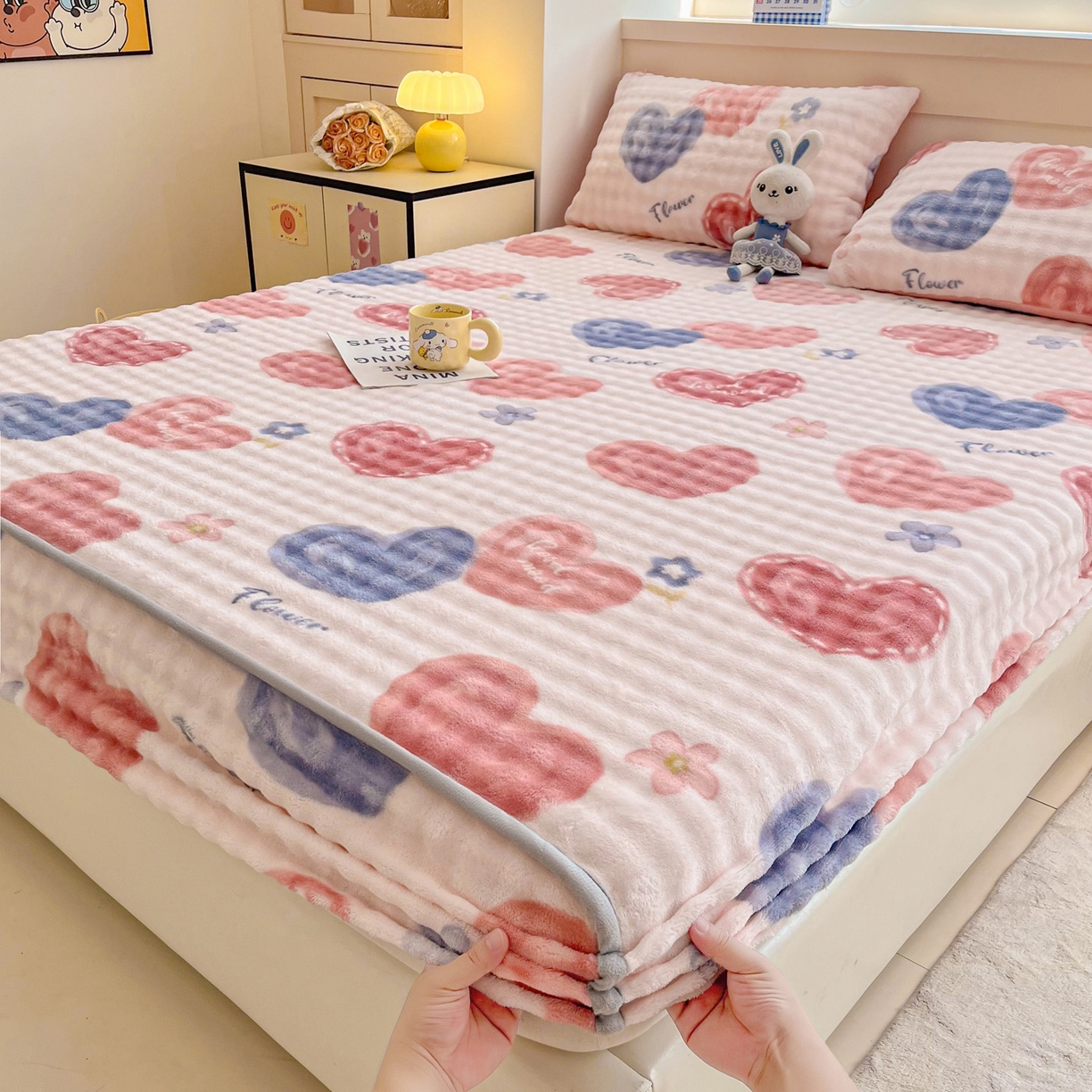 91家纺网 家纺一手货源 找家纺 （总）慕梵家居 2025新款泡泡绒床笠泡泡兔绒床罩外贸可以定做尺寸单品床笠单件床笠