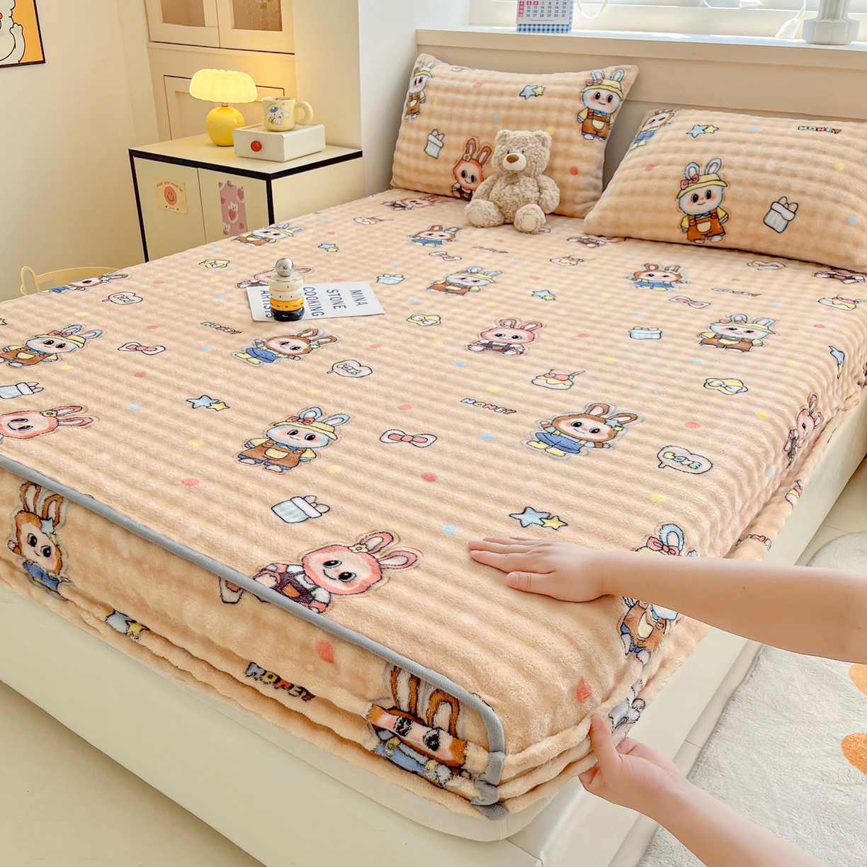 91家纺网 家纺一手货源 找家纺 （总）慕梵家居 2025新款泡泡绒床笠泡泡兔绒床罩外贸可以定做尺寸单品床笠单件床笠