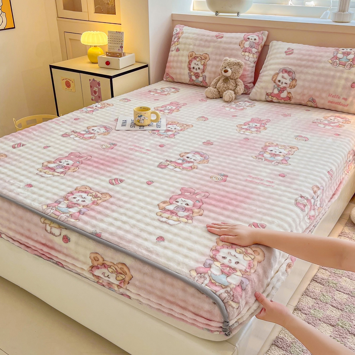 91家纺网 家纺一手货源 找家纺 （总）慕梵家居 2025新款泡泡绒床笠泡泡兔绒床罩外贸可以定做尺寸单品床笠单件床笠