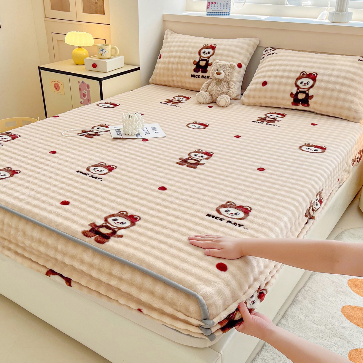 91家纺网 家纺一手货源 找家纺 （总）慕梵家居 2025新款泡泡绒床笠泡泡兔绒床罩外贸可以定做尺寸单品床笠单件床笠