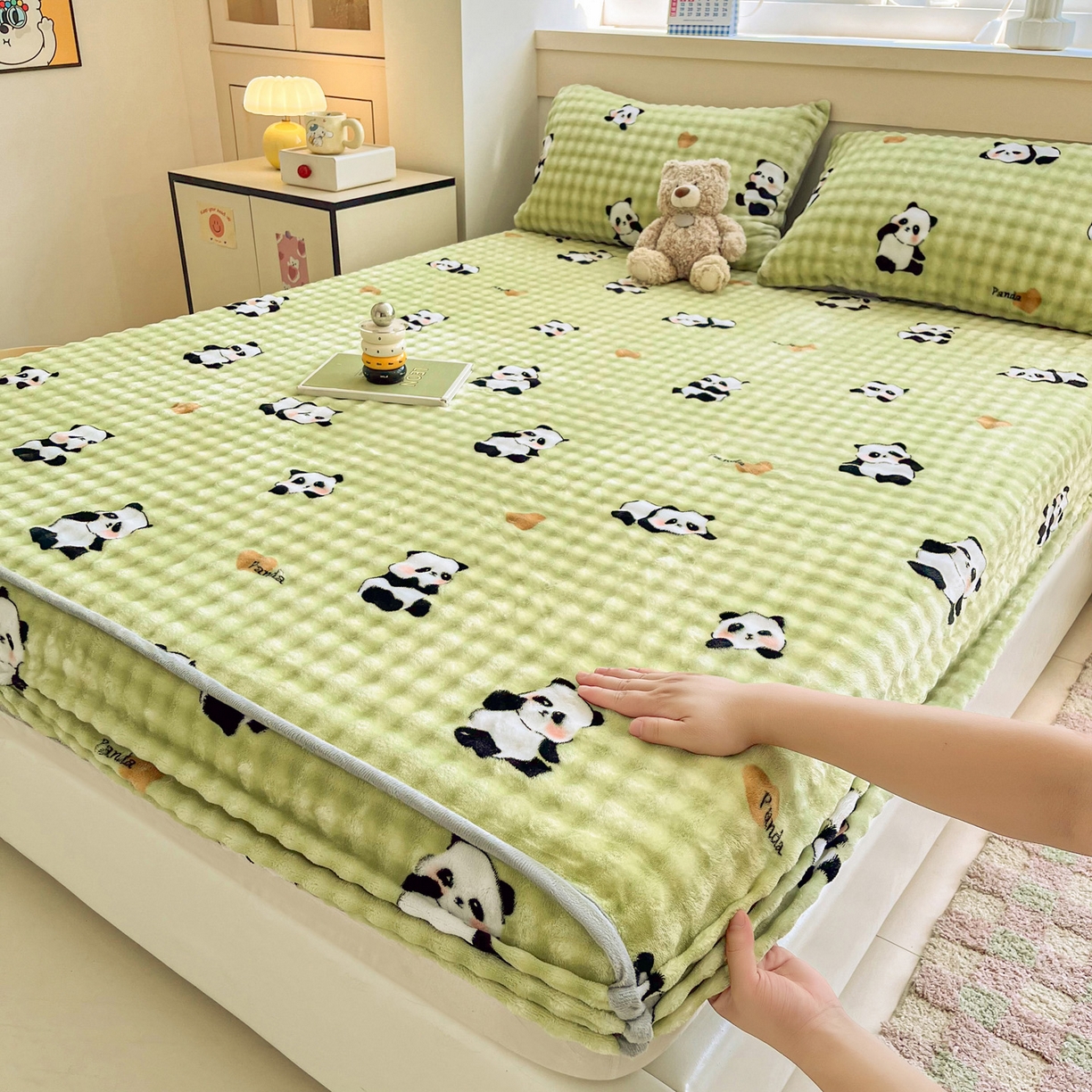 91家纺网 家纺一手货源 找家纺 （总）慕梵家居 2025新款泡泡绒床笠泡泡兔绒床罩外贸可以定做尺寸单品床笠单件床笠