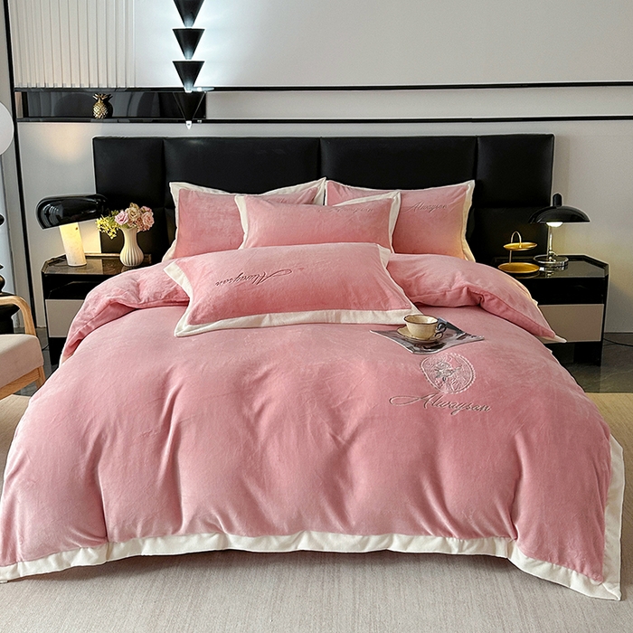 梓之赫 2025新款全消光雕花绒牛奶绒刺绣四件套-香颂 香颂-豆沙