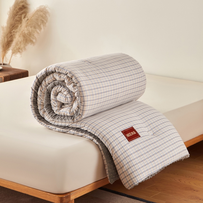 91家纺网 家纺一手货源 找家纺 （总）玛德琳 2025新款美拉德条格抗菌豆豆绒抗菌被被子被芯